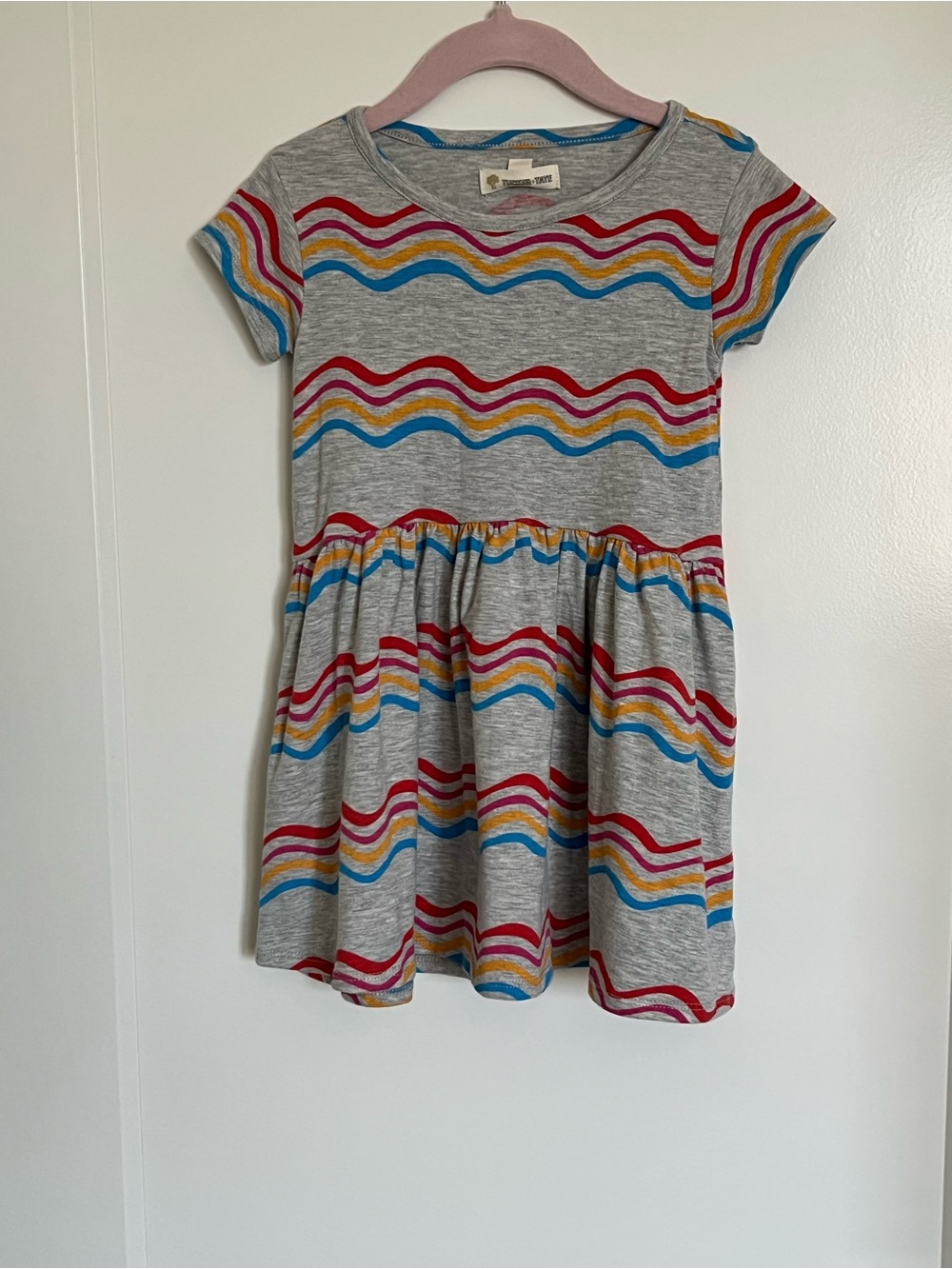 Tucker + Tate Gray Knit Dress with Red, Blue, and Yellow Waves